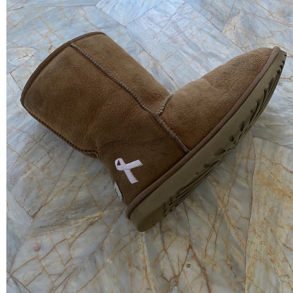 UGG Australia Classic Short Chestnut Suede Pink Ribbon Breast Cancer Boots - Picture 7 of 16